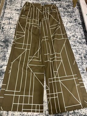 Wide Leg Olive Green Graphic Stripe Women’s Pants